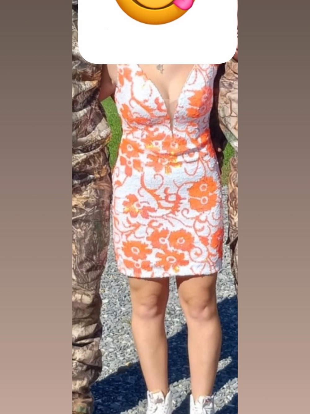Orange Floral Lace Bodycon Dress - Women